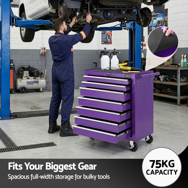 Giantz 7-Drawer Tool Chest Trolley Cabinet Toolbox Heavy Duty Garage Storage Organiser Purple Giantz