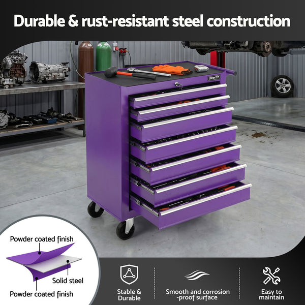 Giantz 7-Drawer Tool Chest Trolley Cabinet Toolbox Heavy Duty Garage Storage Organiser Purple Giantz
