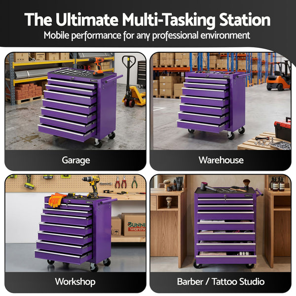 Giantz 7-Drawer Tool Chest Trolley Cabinet Toolbox Heavy Duty Garage Storage Organiser Purple Giantz