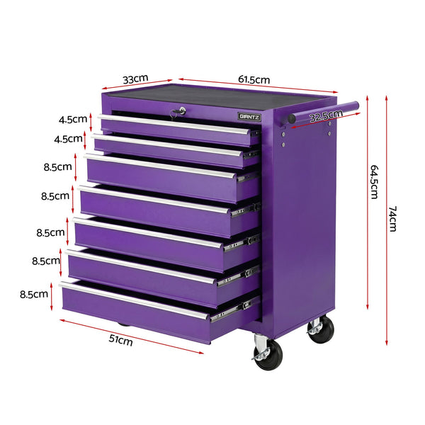 Giantz 7-Drawer Tool Chest Trolley Cabinet Toolbox Heavy Duty Garage Storage Organiser Purple Giantz