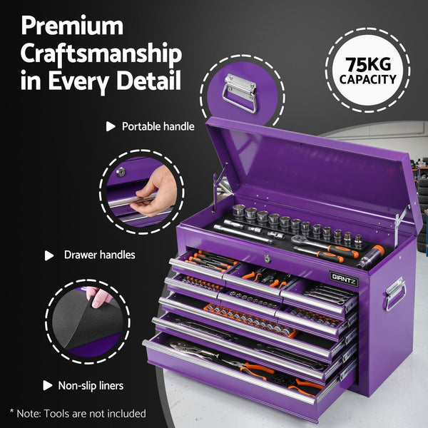 Giantz 9-Drawer Tool Cabinet Chest Toolbox Heavy Duty Garage Storage Organiser Purple Awezingly