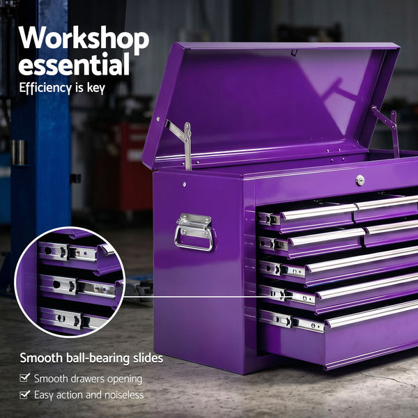 Giantz 9-Drawer Tool Cabinet Chest Toolbox Heavy Duty Garage Storage Organiser Purple Awezingly