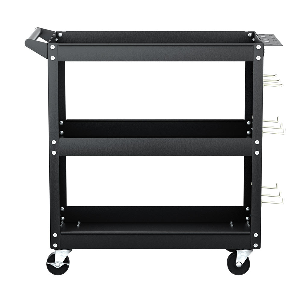 Giantz 3-Tier Tool Cart Storage Trolley Workshop Garage Pegboard Hooks Black Giantz