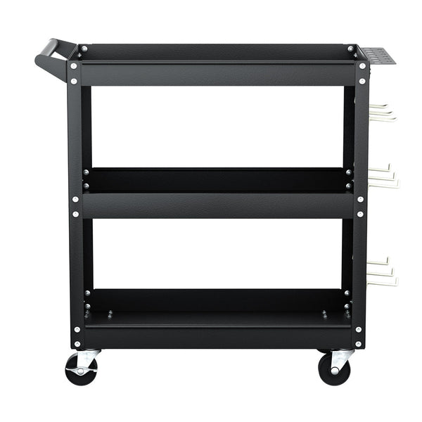Giantz 3-Tier Tool Cart Storage Trolley Workshop Garage Pegboard Hooks Black Giantz