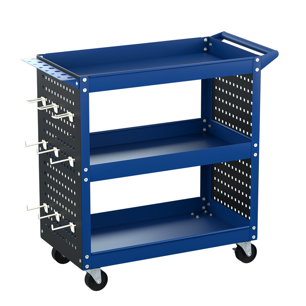 Giantz 3-Tier Tool Cart Storage Trolley Workshop Garage Pegboard Hooks Blue Giantz