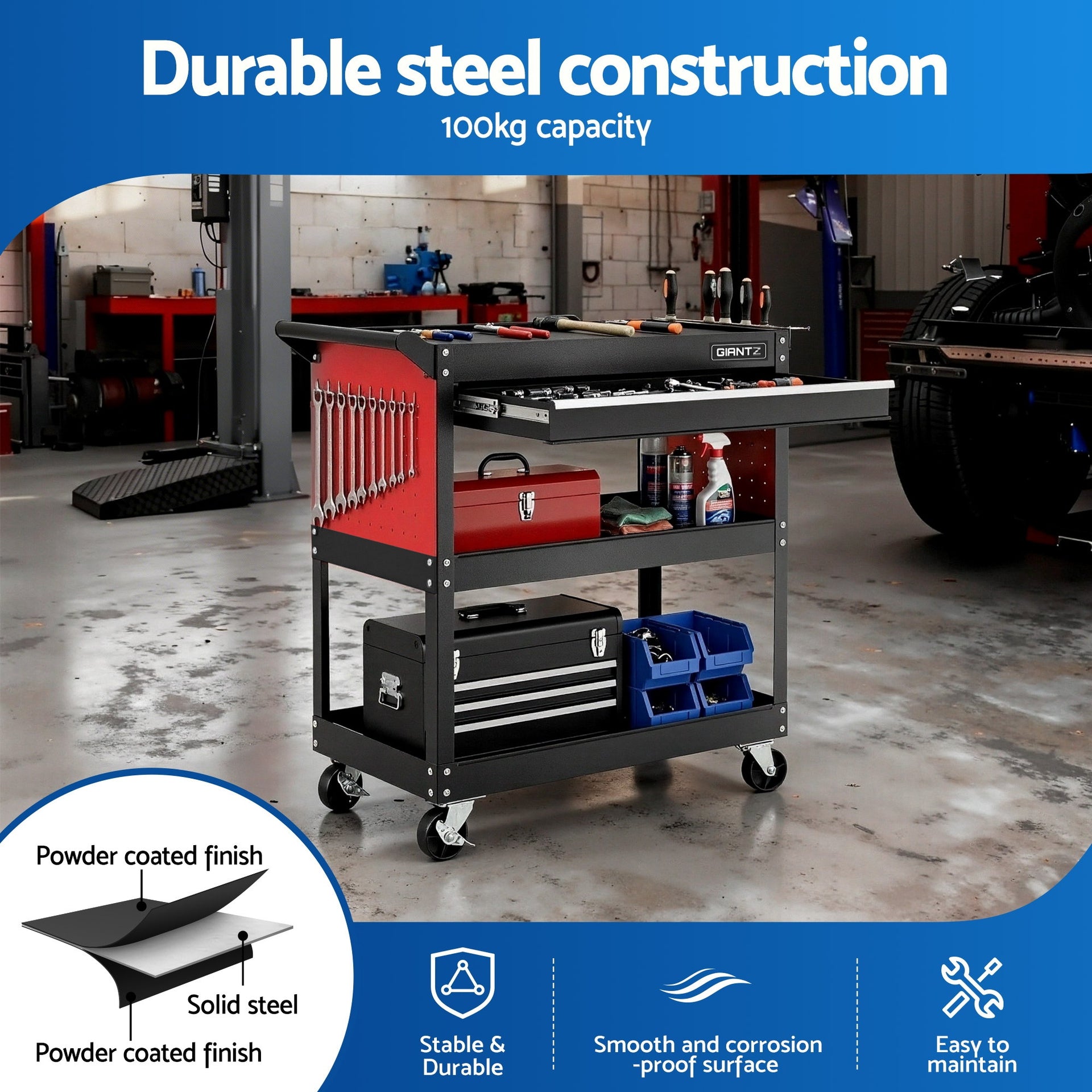 Giantz Tool Trolley Cart Rolling Cabinet with Drawer Workshop Garage Storage Awezingly