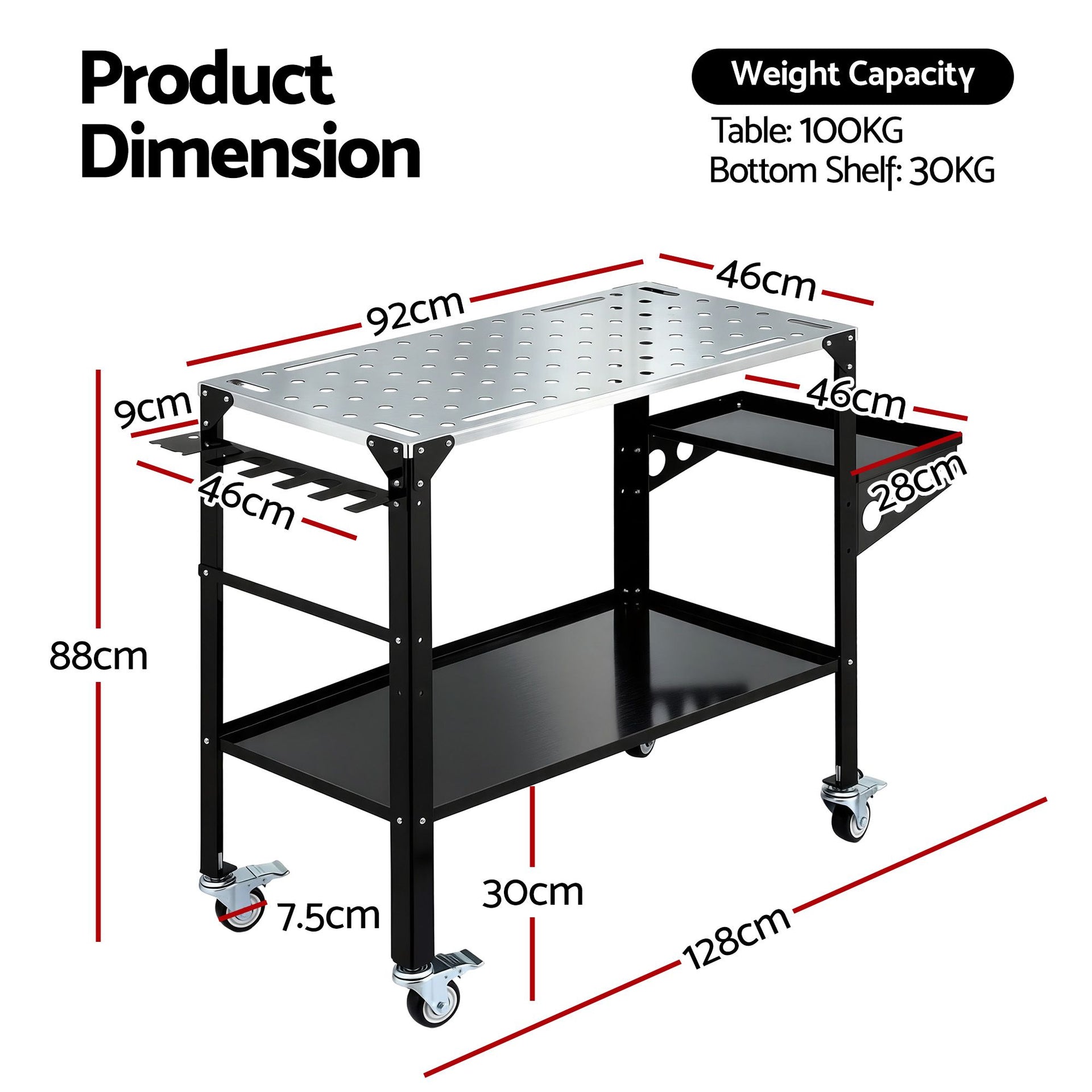 Giantz Welding Table Cart with Tool Storage 130KG Capacity Mobile Workstation Awezingly