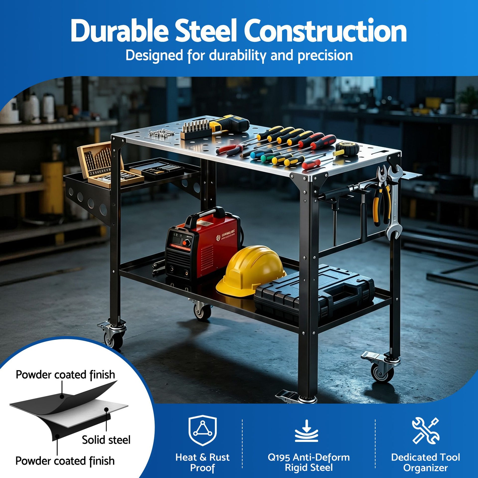 Giantz Welding Table Cart with Tool Storage 130KG Capacity Mobile Workstation Awezingly