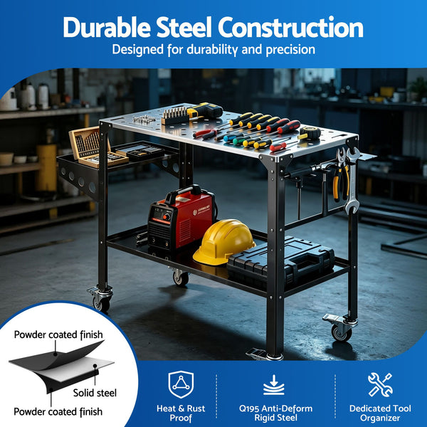 Giantz Welding Table Cart with Tool Storage 130KG Capacity Mobile Workstation Awezingly