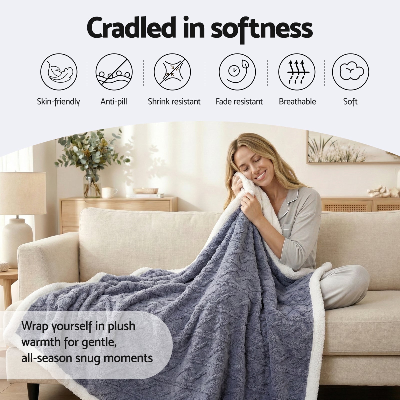 Giselle 152x203cm Throw Blanket Double-Sided Fleece Lightweight For Sofa Couch Bed Queen Awezingly