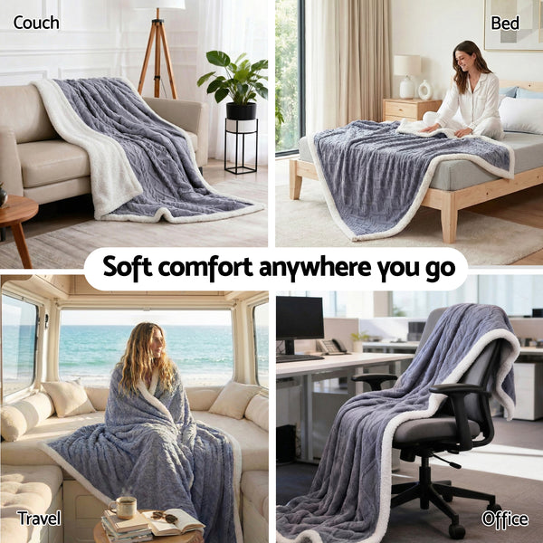 Giselle 152x203cm Throw Blanket Double-Sided Fleece Lightweight For Sofa Couch Bed Queen Awezingly