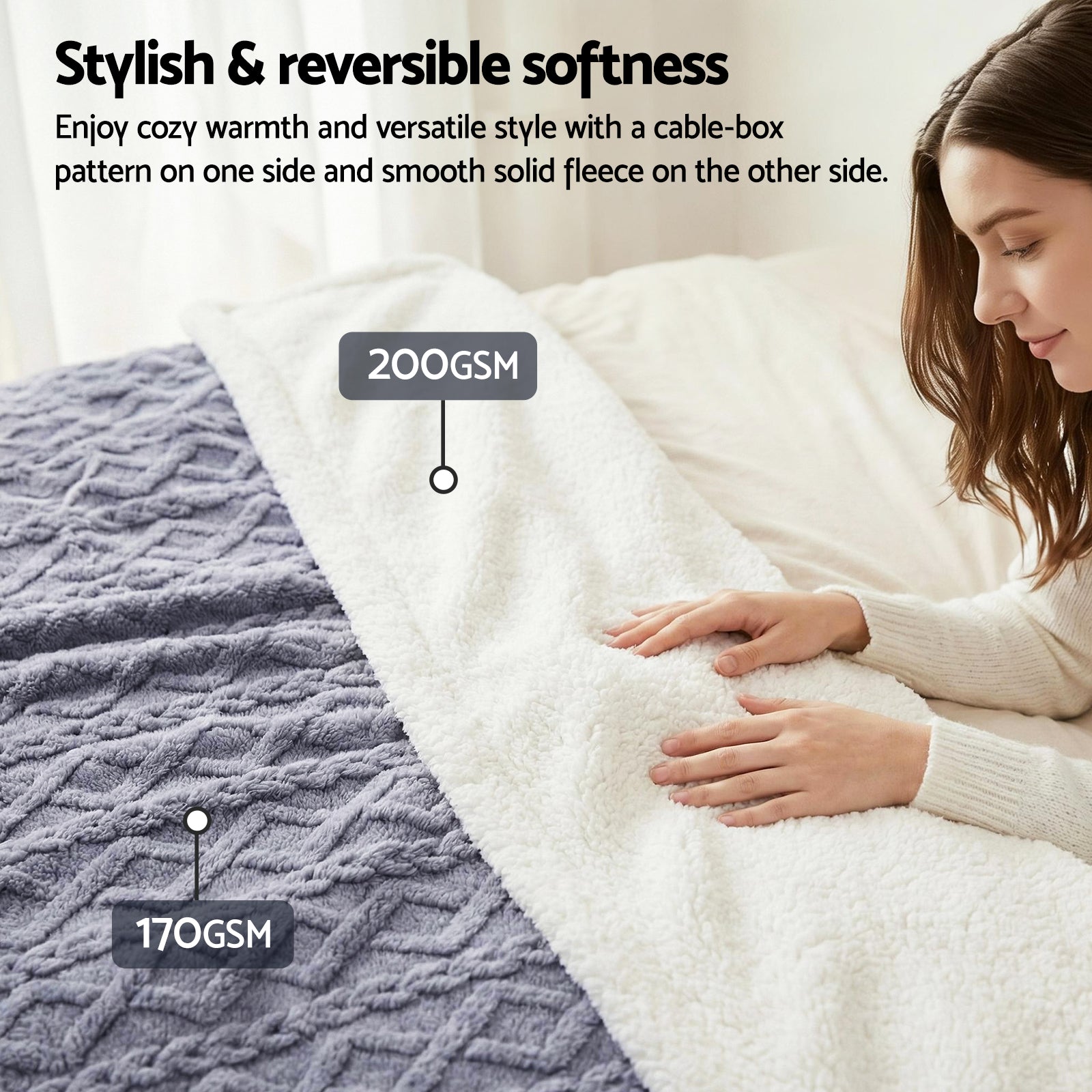 Giselle 203x230cm Throw Blanket Double-Sided Fleece Lightweight For Sofa Couch Bed Awezingly