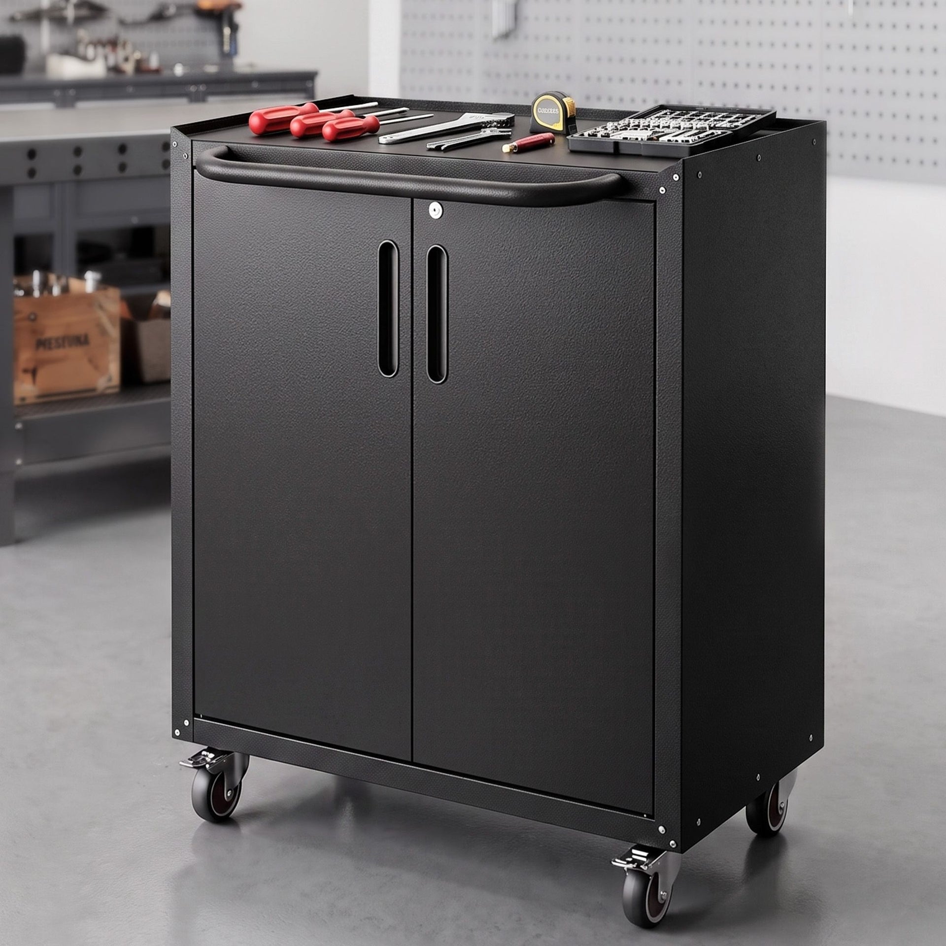 Giantz Rolling Tool Cabinet Heavy-Duty Storage Cabinet Adjustable Shelf Black Awezingly