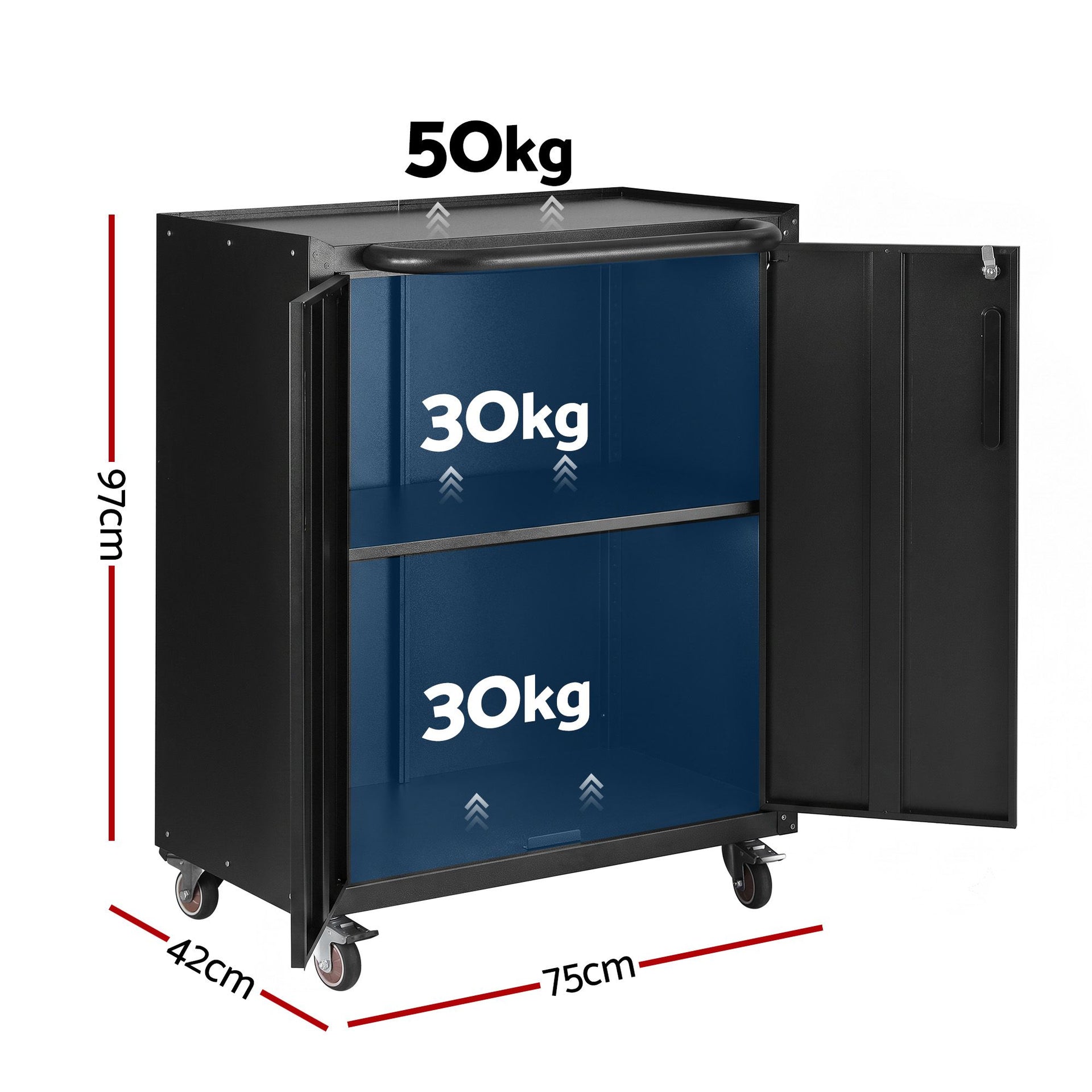 Giantz Rolling Tool Cabinet Heavy-Duty Storage Cabinet Adjustable Shelf Black Awezingly