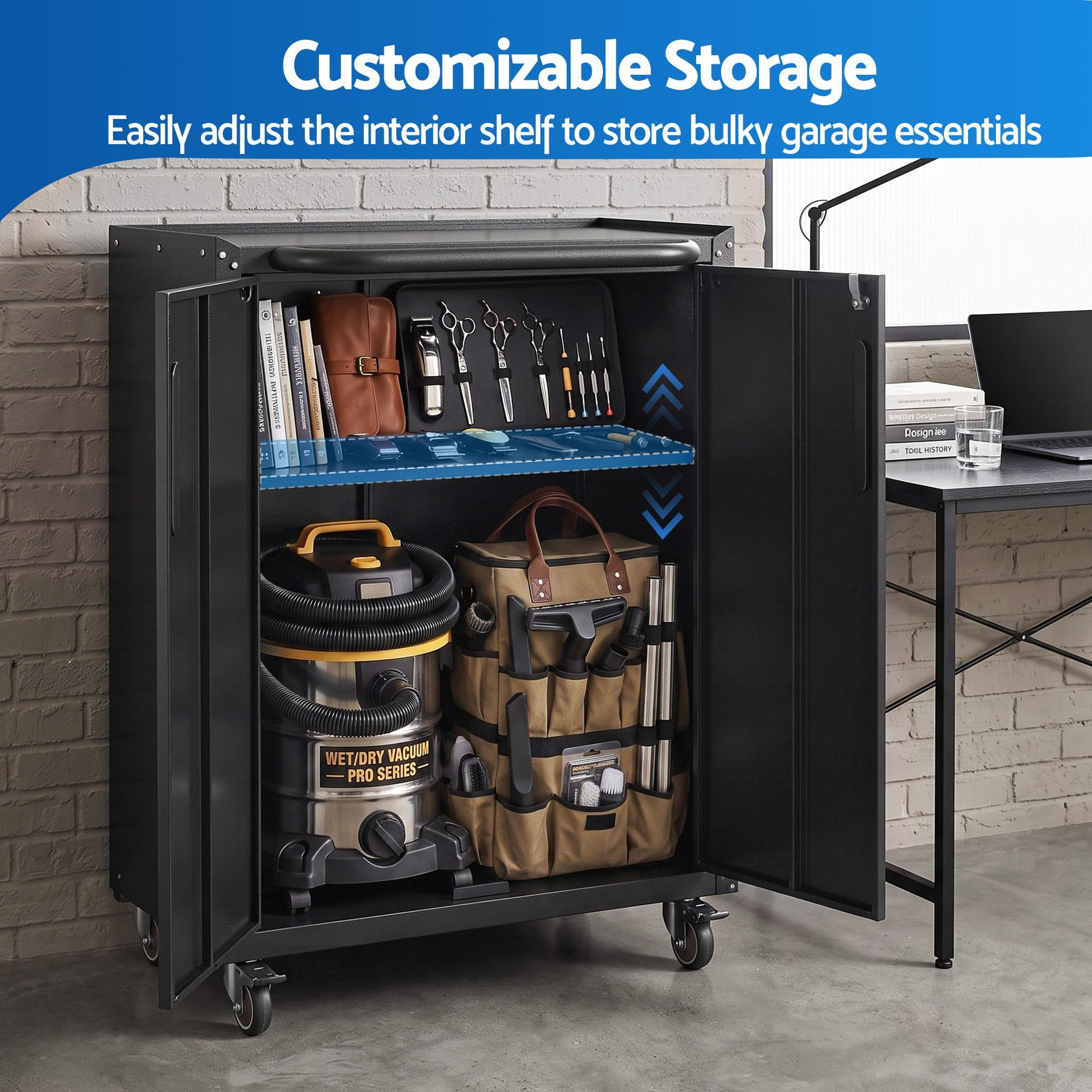 Giantz Rolling Tool Cabinet Heavy-Duty Storage Cabinet Adjustable Shelf Black Awezingly
