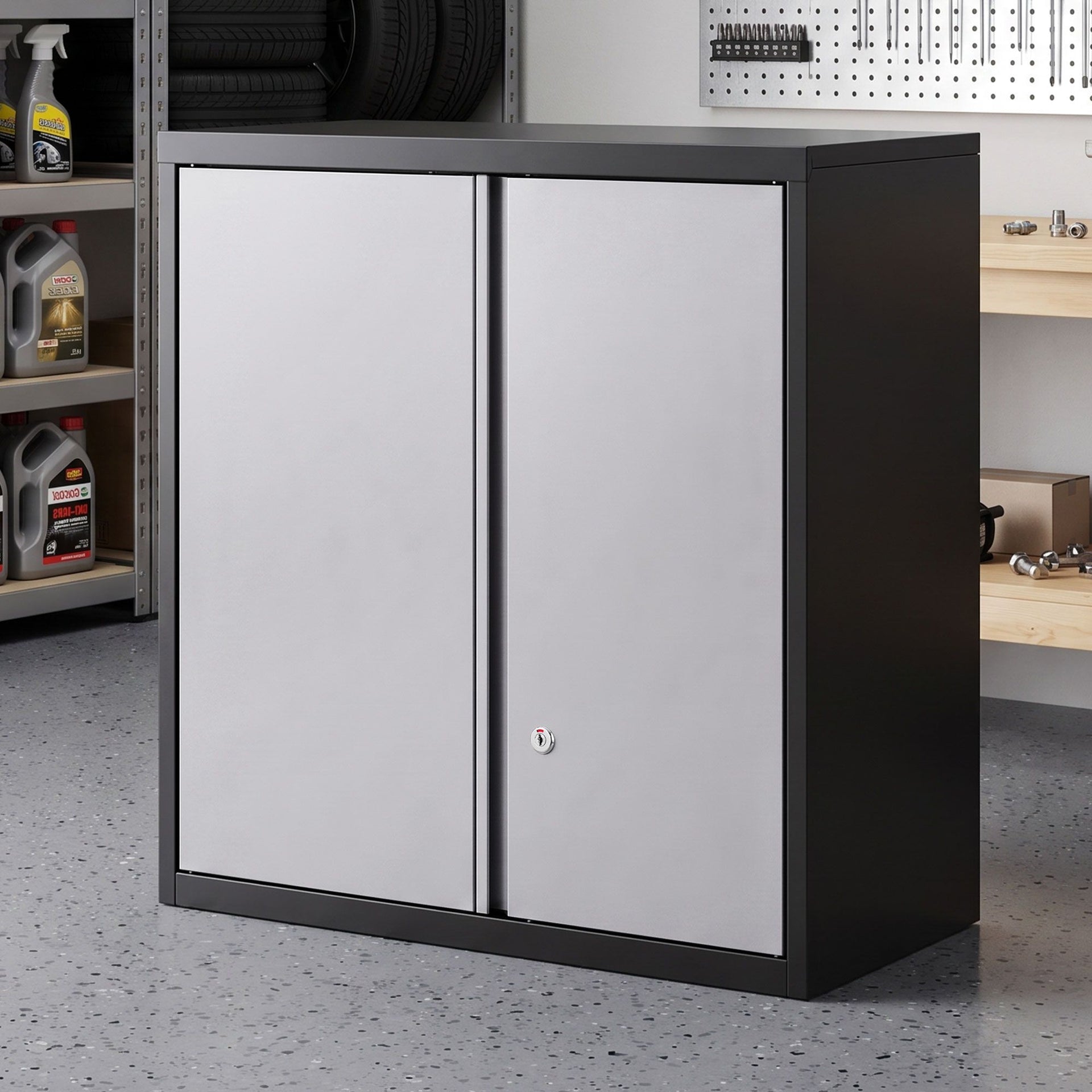 Giantz Steel Tool Cabinet Wall Mount Adjustable Shelf Garage Storage Lockable Black Grey Awezingly
