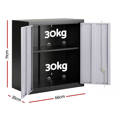 Giantz Steel Tool Cabinet Wall Mount Adjustable Shelf Garage Storage Lockable Black Grey