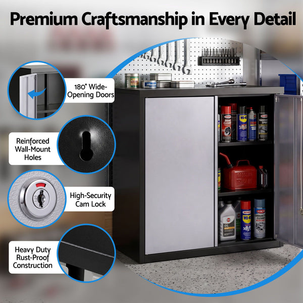 Giantz Steel Tool Cabinet Wall Mount Adjustable Shelf Garage Storage Lockable Black Grey Awezingly