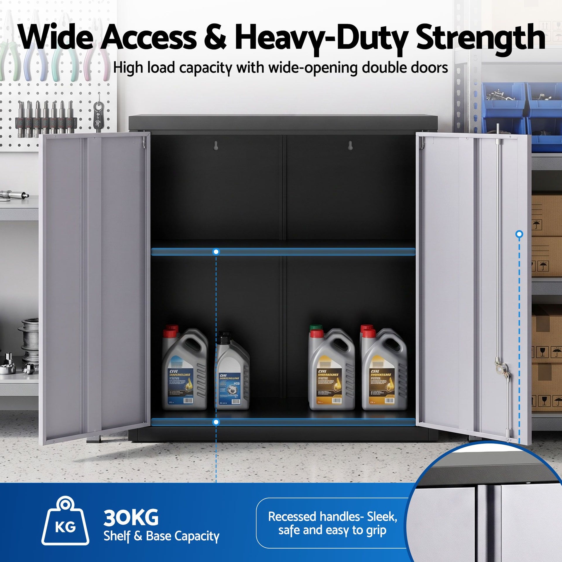 Giantz Steel Tool Cabinet Wall Mount Adjustable Shelf Garage Storage Lockable Black Grey Awezingly