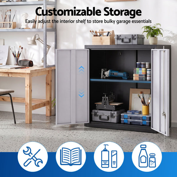 Giantz Steel Tool Cabinet Wall Mount Adjustable Shelf Garage Storage Lockable Black Grey Awezingly