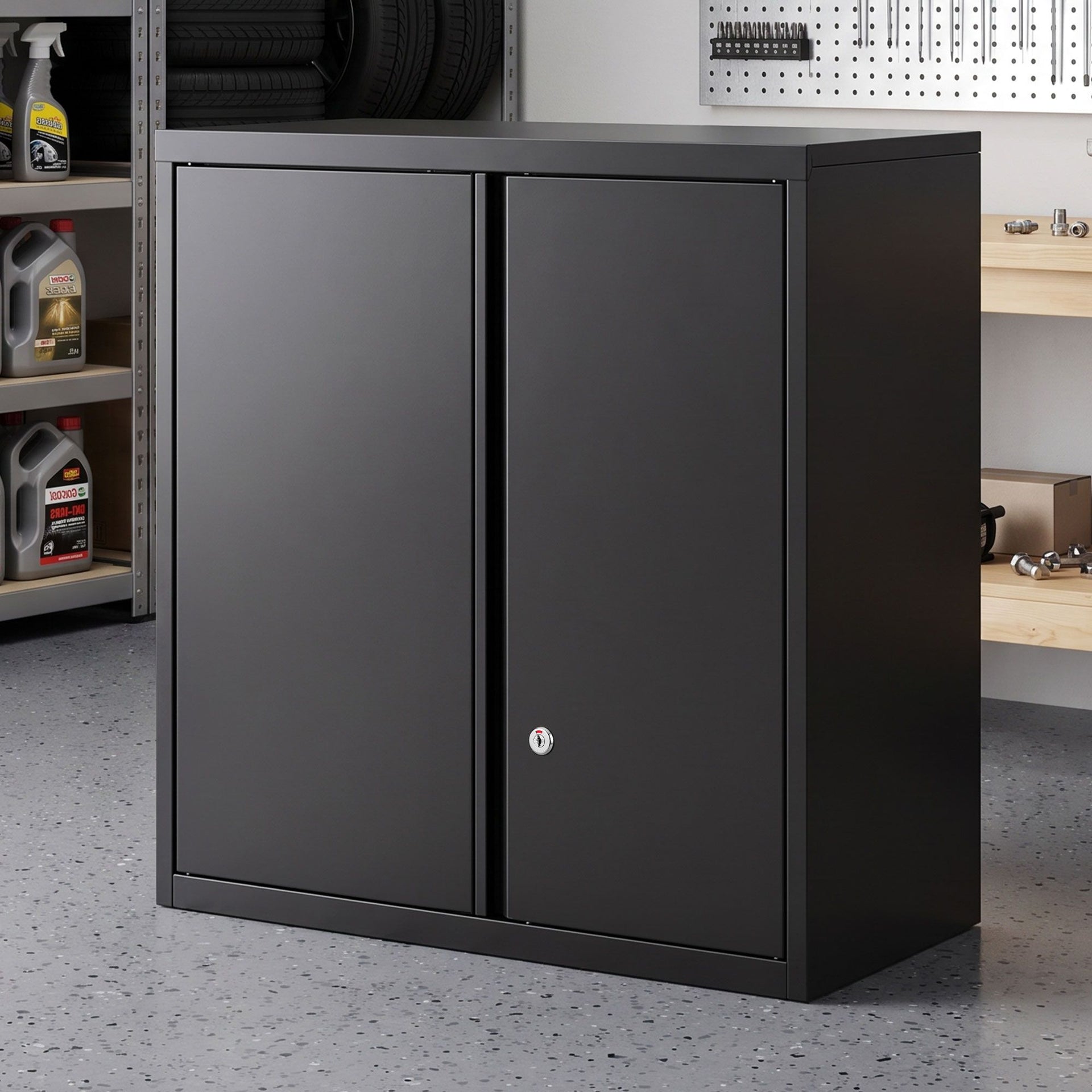 Giantz Steel Tool Cabinet Wall Mount Adjustable Shelf Garage Storage Lockable Black Awezingly
