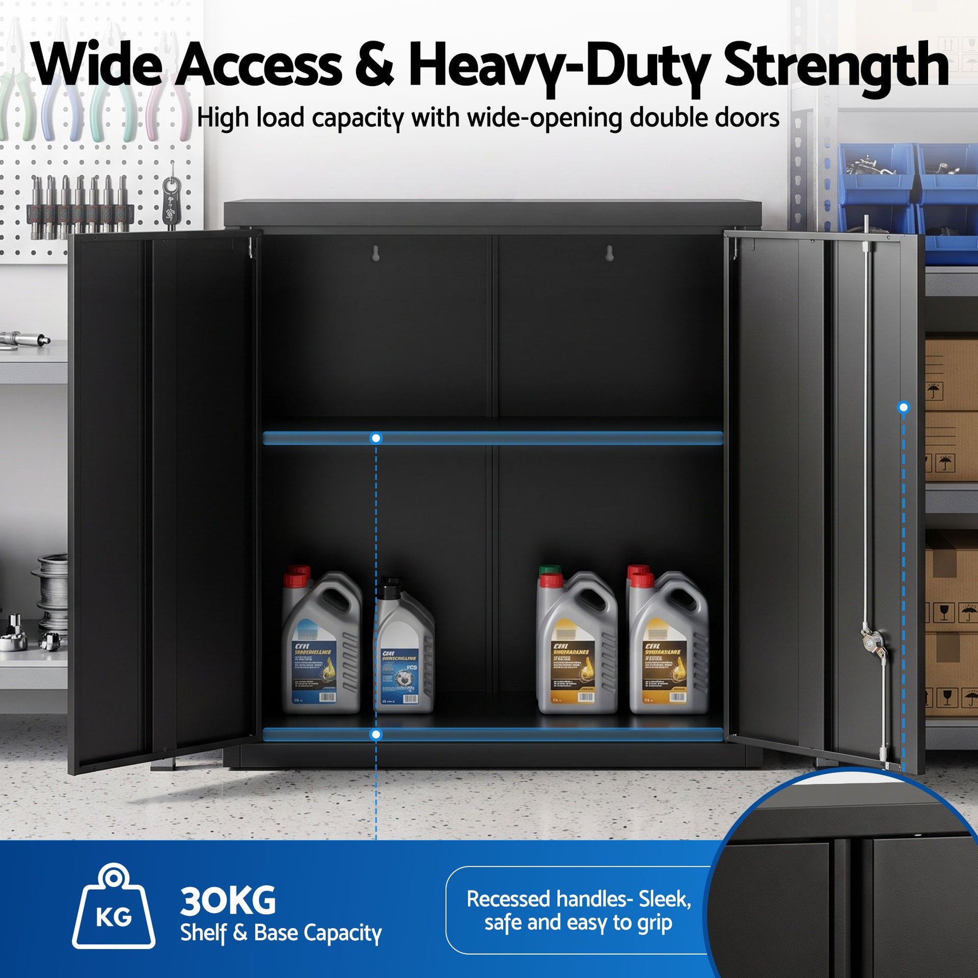 Giantz Steel Tool Cabinet Wall Mount Adjustable Shelf Garage Storage Lockable Black Awezingly