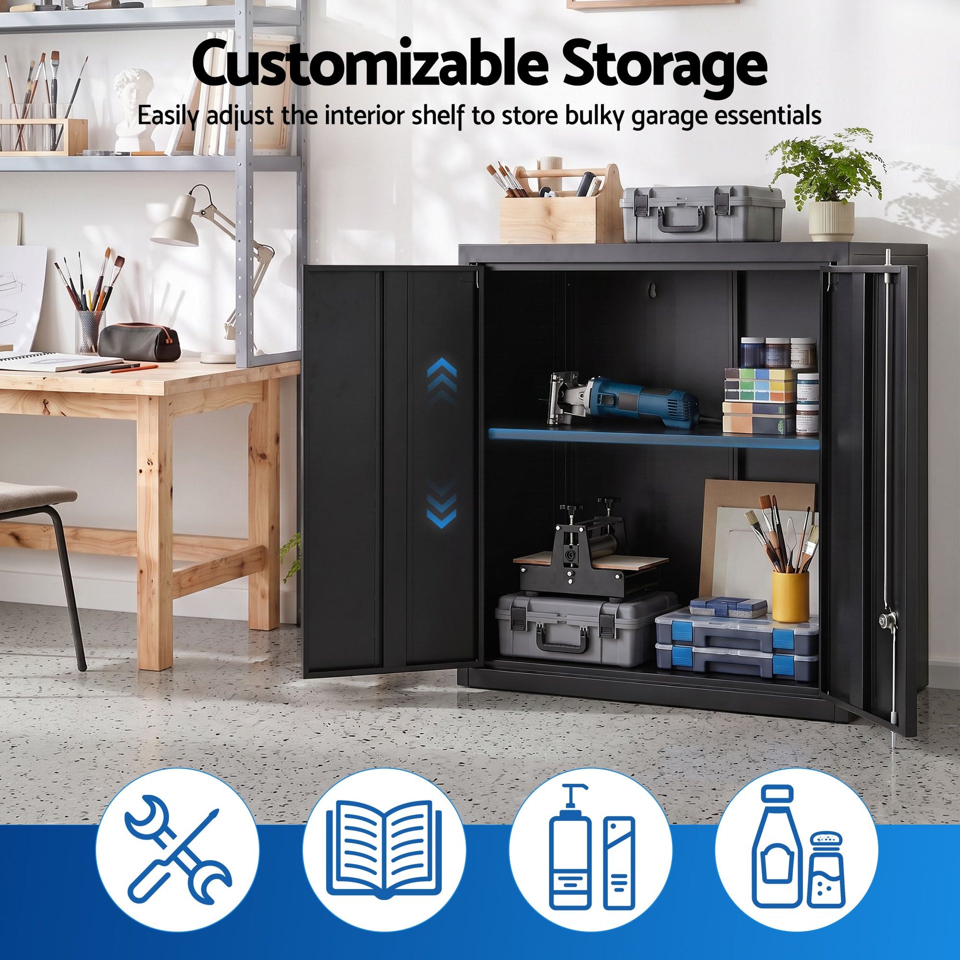 Giantz Steel Tool Cabinet Wall Mount Adjustable Shelf Garage Storage Lockable Black Awezingly