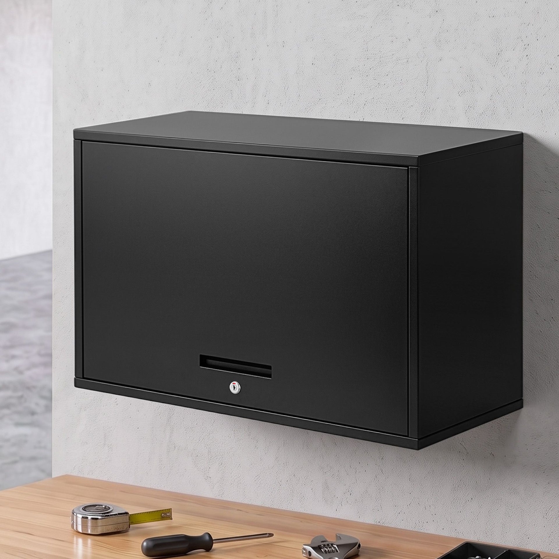 Giantz Wall Mount Steel Tool Cabinet Garage Storage Box Lockable Overhead Shelf Black Awezingly