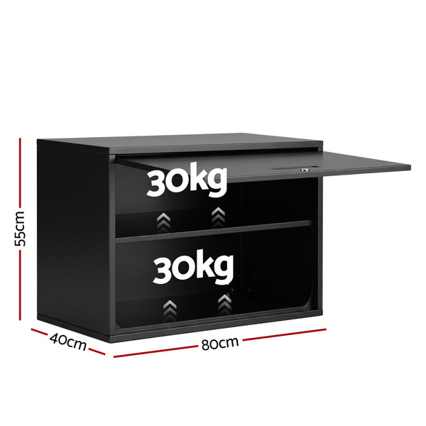 Giantz Wall Mount Steel Tool Cabinet Garage Storage Box Lockable Overhead Shelf Black Awezingly
