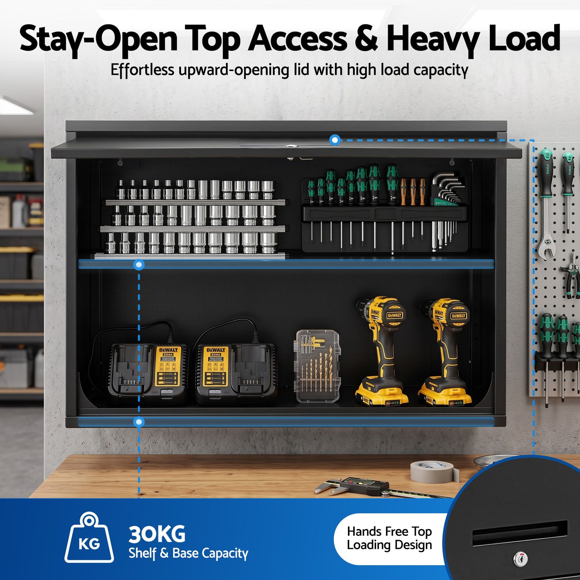 Giantz Wall Mount Steel Tool Cabinet Garage Storage Box Lockable Overhead Shelf Black Awezingly