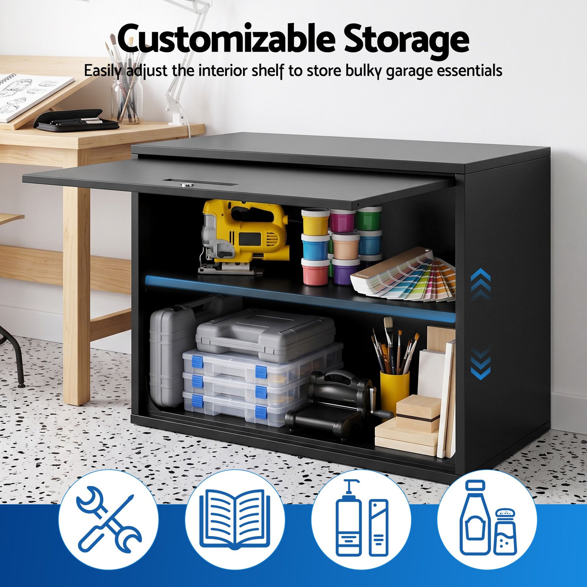 Giantz Wall Mount Steel Tool Cabinet Garage Storage Box Lockable Overhead Shelf Black Awezingly