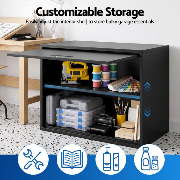 Giantz Wall Mount Steel Tool Cabinet Garage Storage Box Lockable Overhead Shelf Black Awezingly