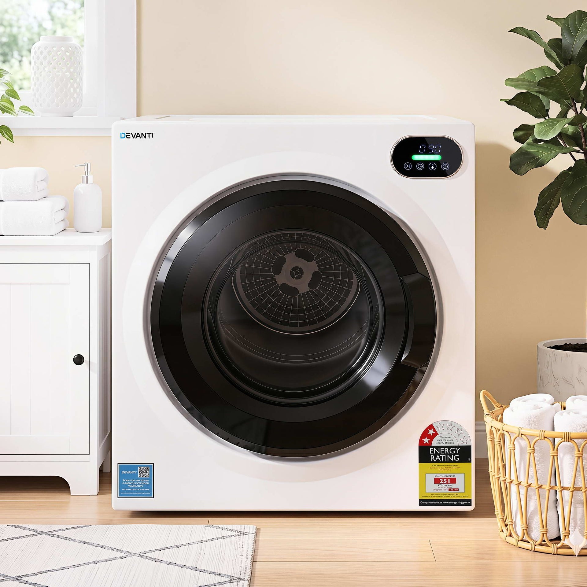 Devanti 6kg Tumble Dryer, Intelligent Touch Screen Clothes Dryer with 4 Drying Modes Stainless Steel Drum, 54x60x67.5cm Awezingly