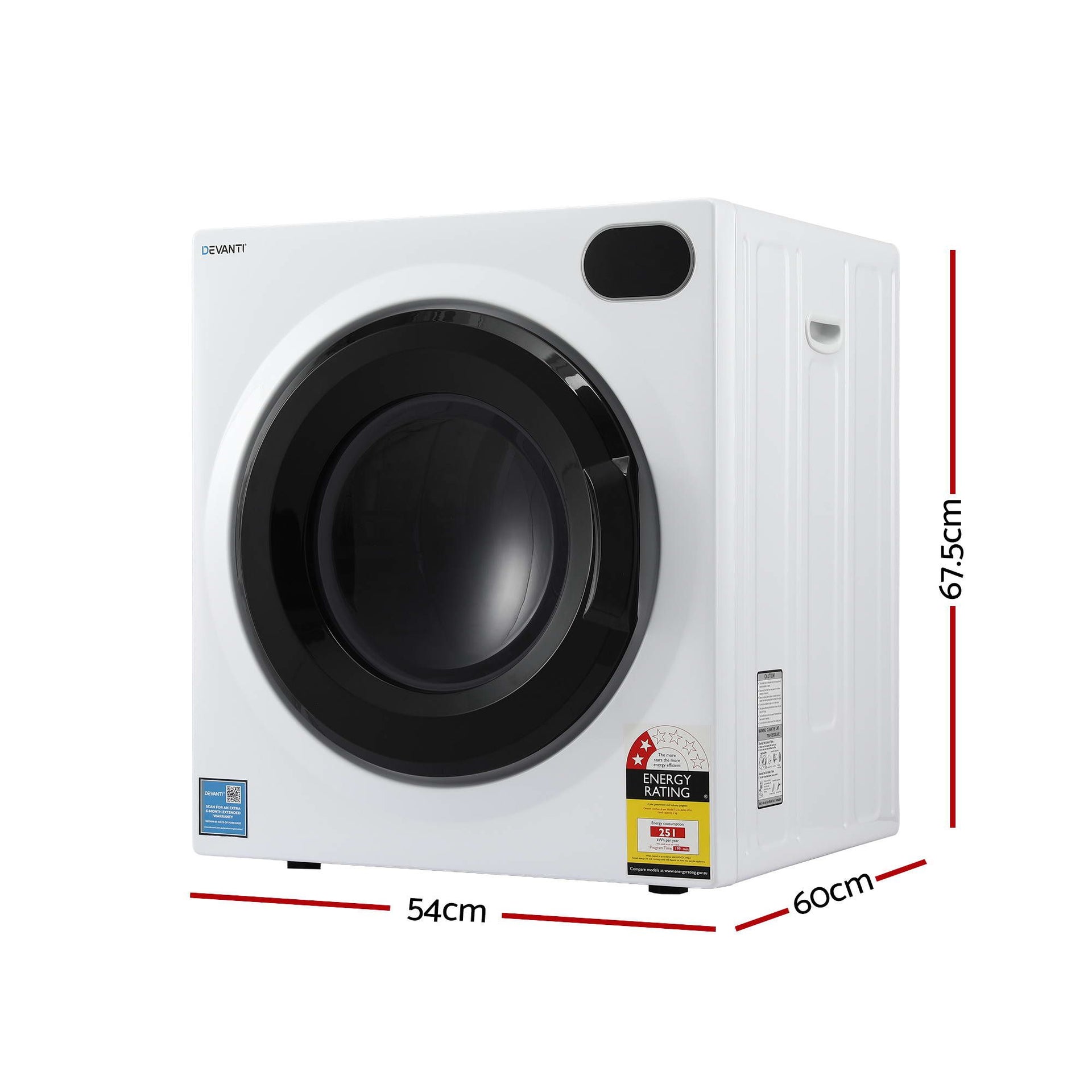 Devanti 6kg Tumble Dryer, Intelligent Touch Screen Clothes Dryer with 4 Drying Modes Stainless Steel Drum, 54x60x67.5cm Awezingly
