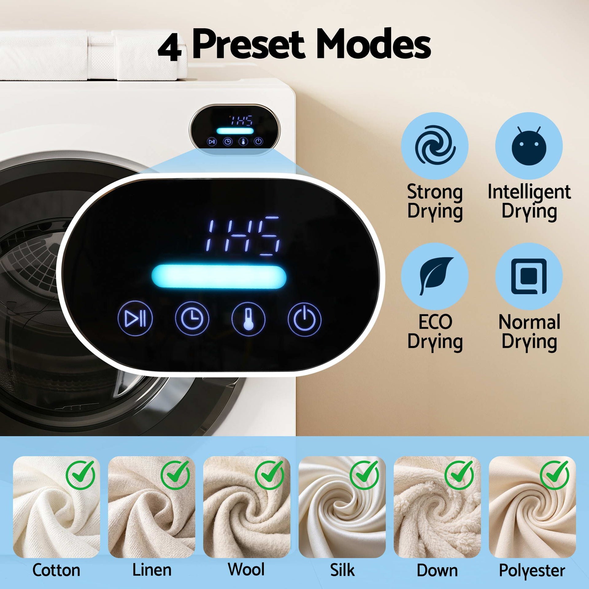 Devanti 6kg Tumble Dryer, Intelligent Touch Screen Clothes Dryer with 4 Drying Modes Stainless Steel Drum, 54x60x67.5cm Awezingly