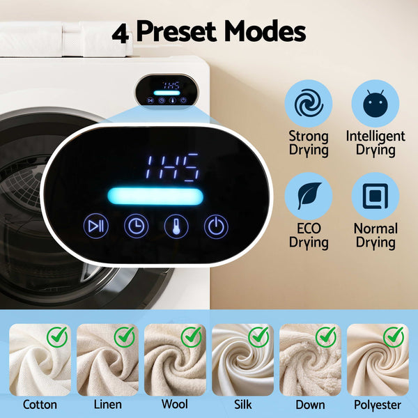 Devanti 6kg Tumble Dryer, Intelligent Touch Screen Clothes Dryer with 4 Drying Modes Stainless Steel Drum, 54x60x67.5cm Awezingly