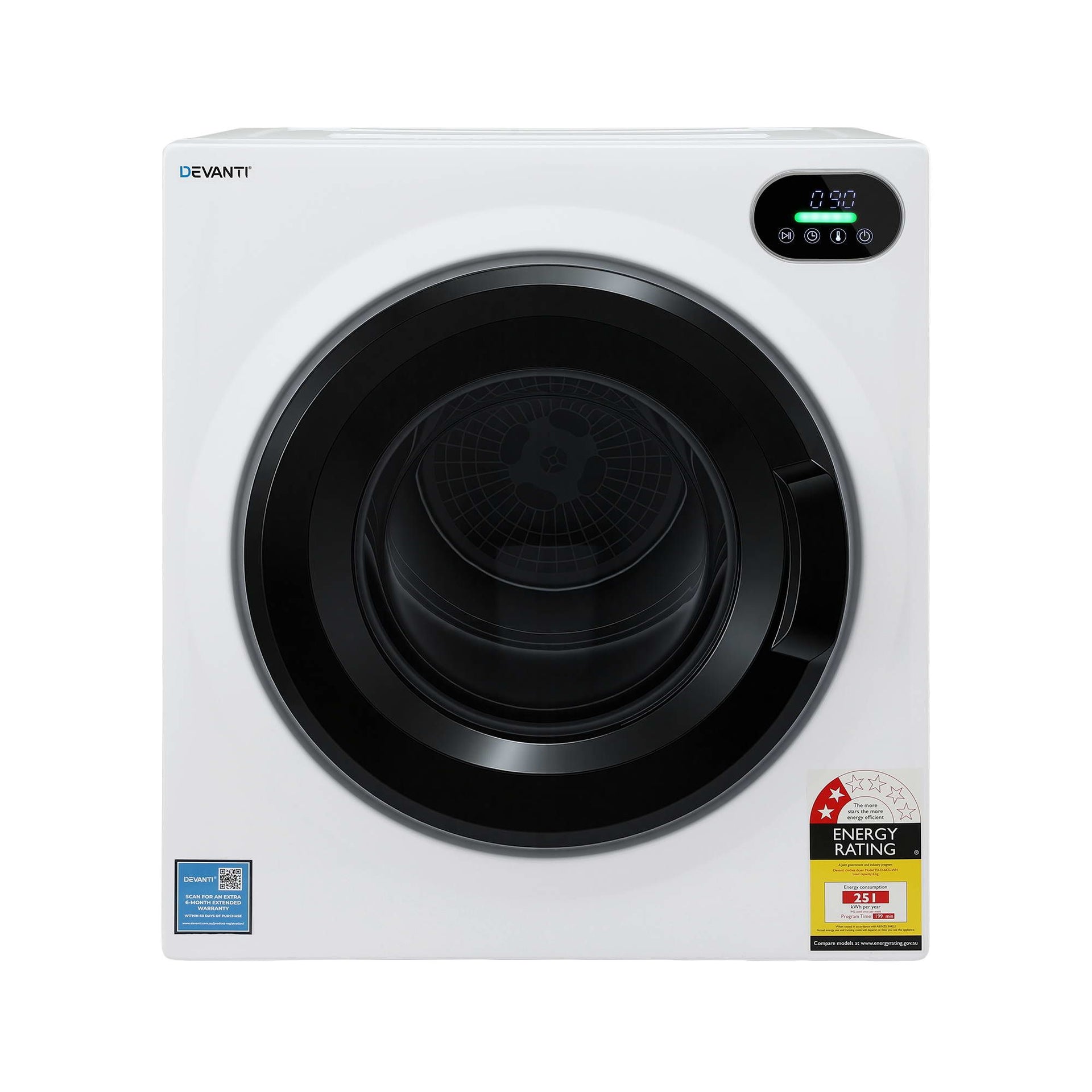 Devanti 6kg Tumble Dryer, Intelligent Touch Screen Clothes Dryer with 4 Drying Modes Stainless Steel Drum, 54x60x67.5cm Awezingly