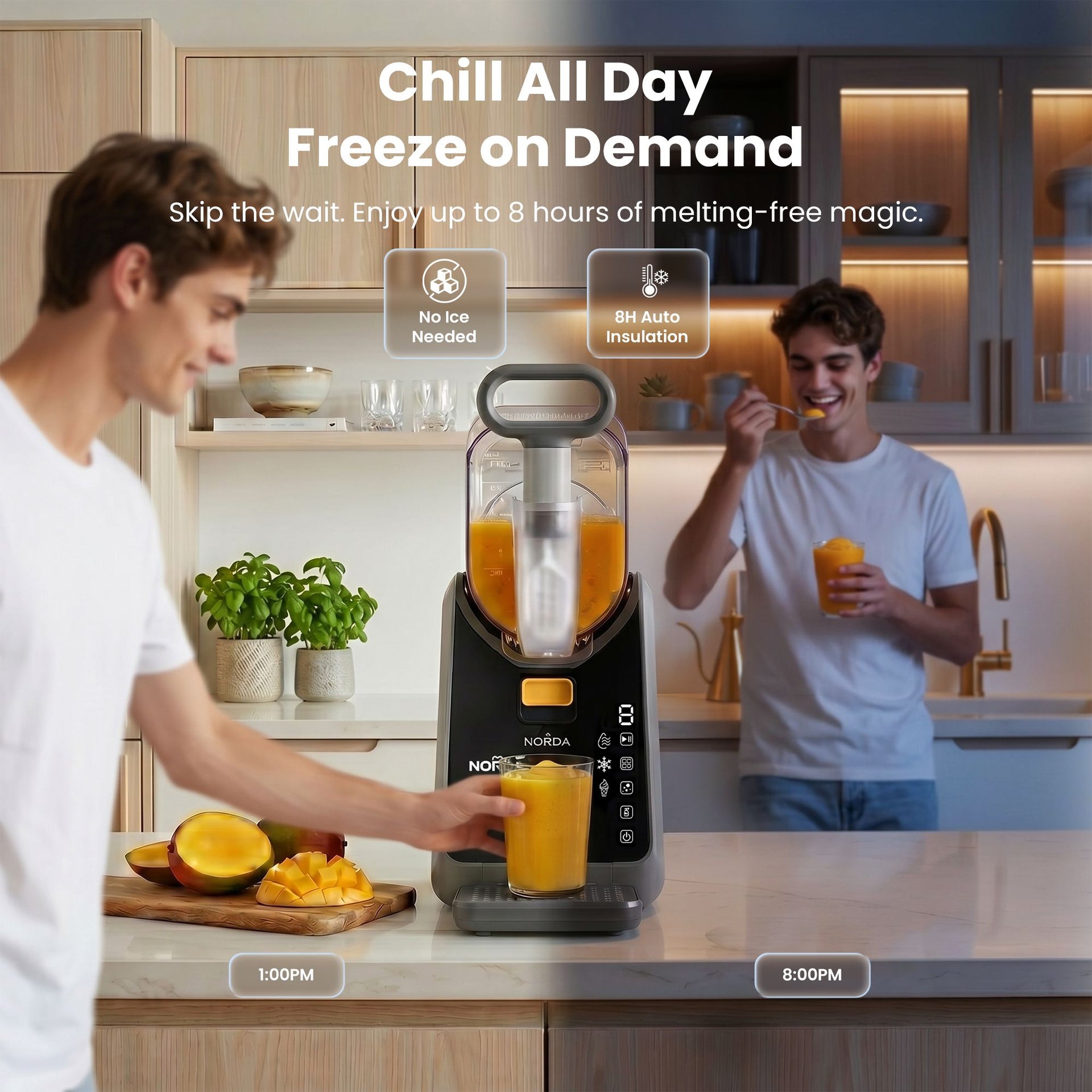 NORDA 2L Slushie Machine Frozen Drink Maker Slushy Ice Cream Maker No Ice Compressor Touchscreen for Home BBQ Party Awezingly