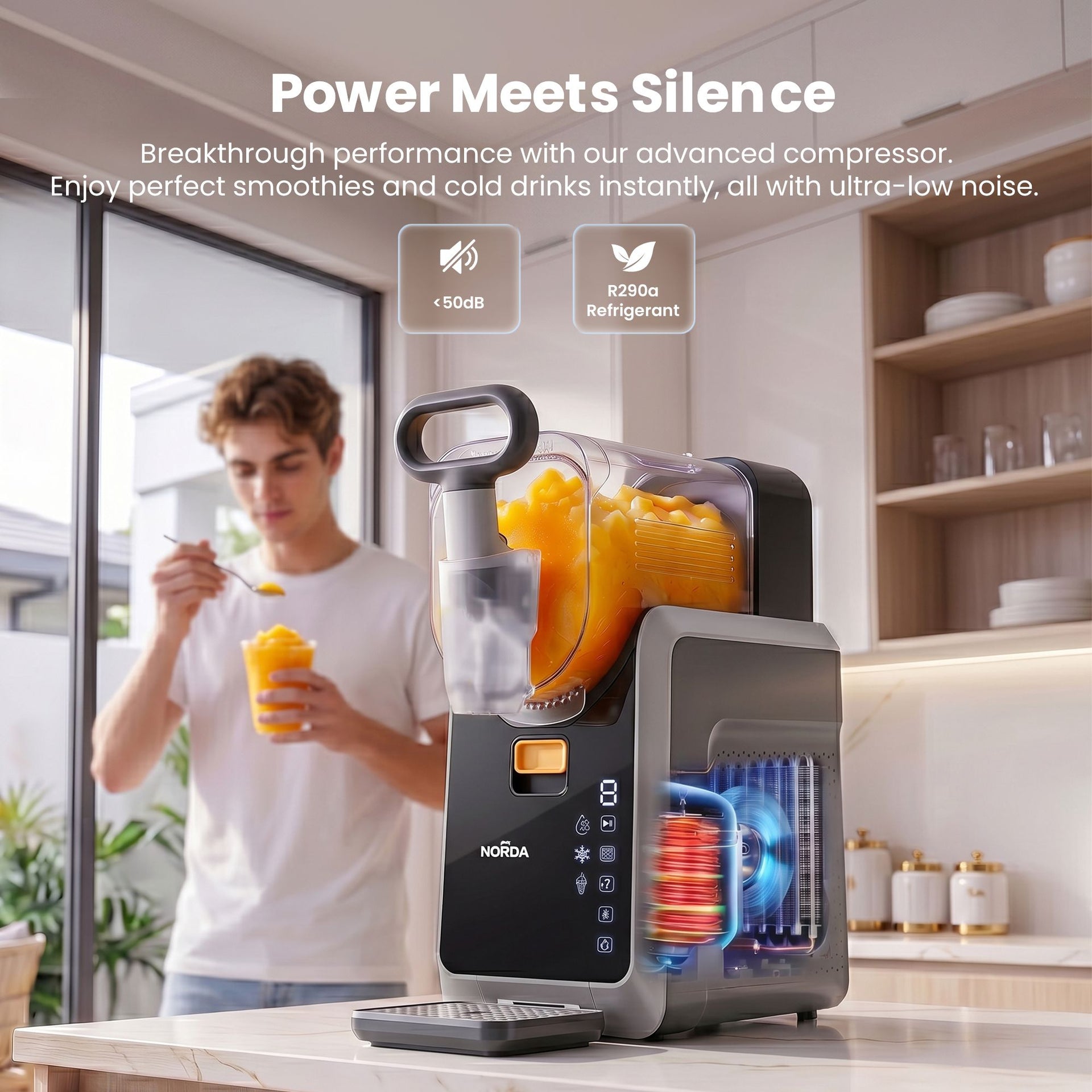 NORDA 2L Slushie Machine Frozen Drink Maker Slushy Ice Cream Maker No Ice Compressor Touchscreen for Home BBQ Party Awezingly