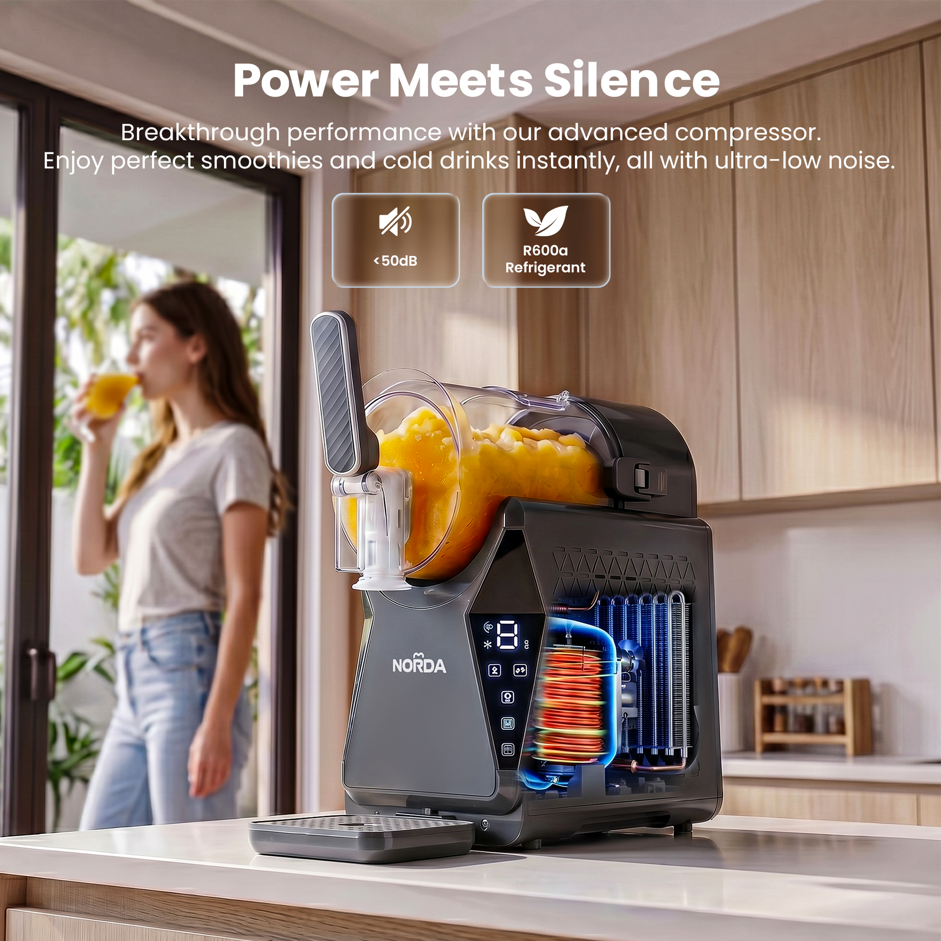 NORDA 1.3L Slushie Machine Frozen Drink Maker Slushy Ice Cream Maker No Ice Compressor Touchscreen for Home BBQ Party Awezingly