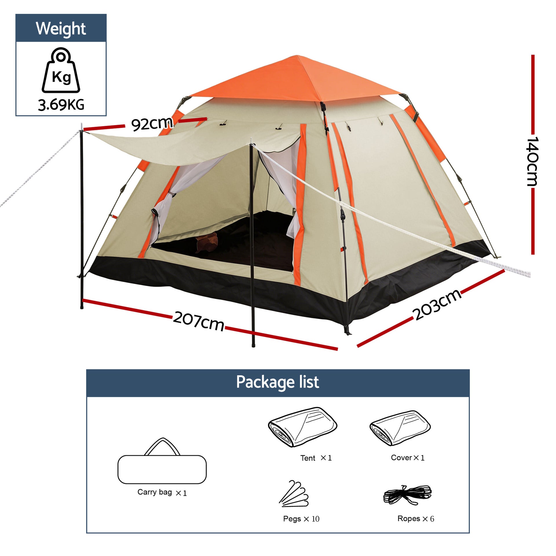 Weisshorn Pop Up Camping Tent 3-4 Person Automatic Tent Instant Setup Waterproof Awezingly