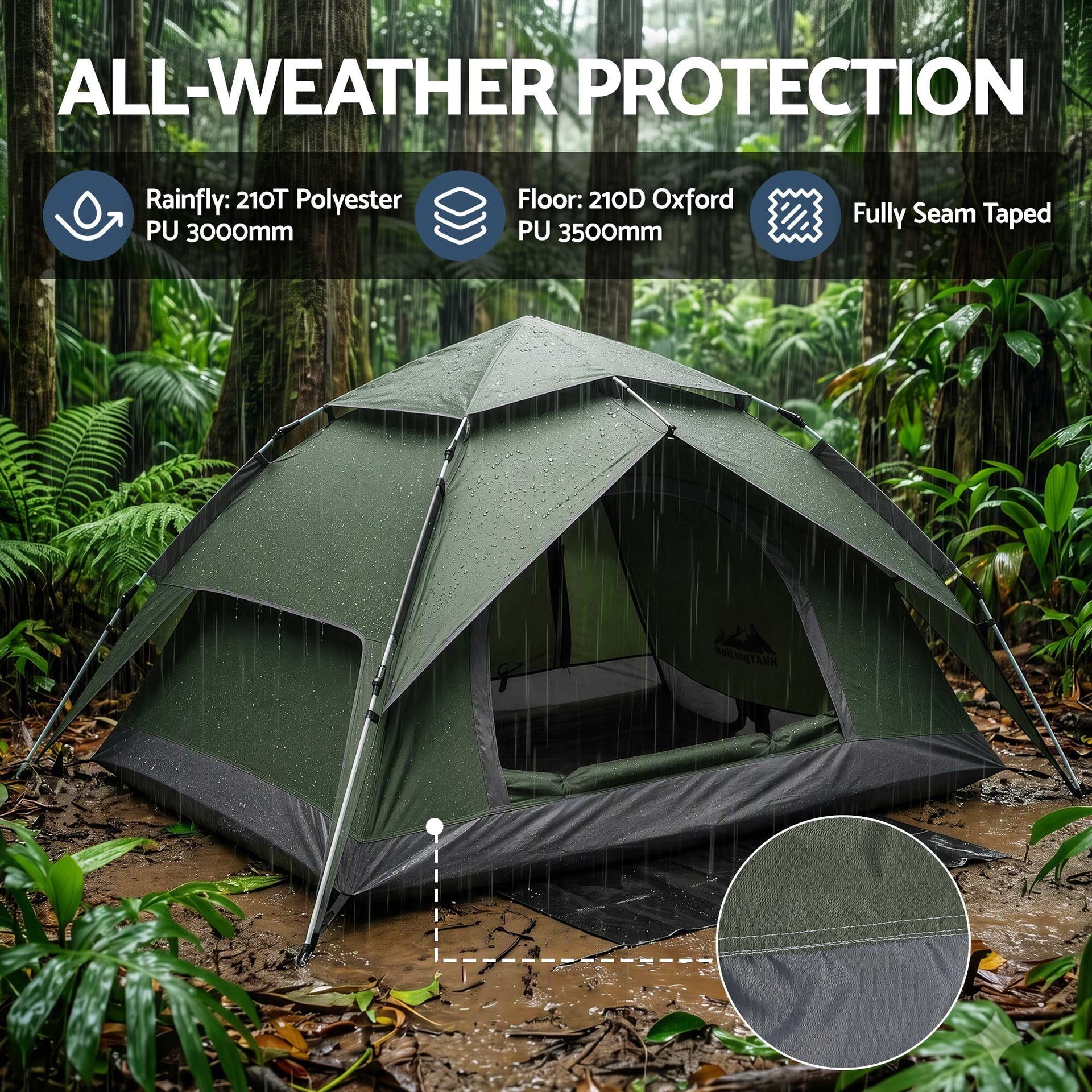 Weisshorn 2 Person Camping Tent Automatic Pop Up Water Repellent Shade Outdoor Awezingly