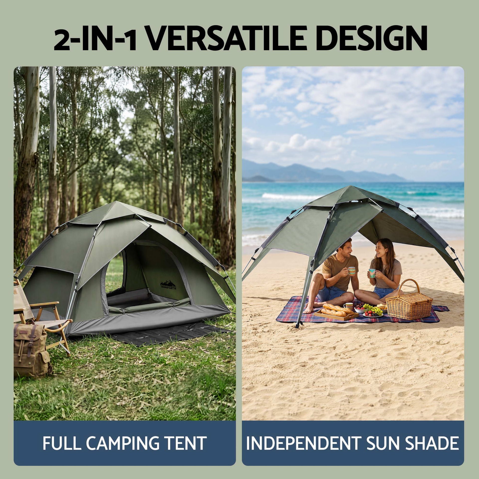 Weisshorn 2 Person Camping Tent Automatic Pop Up Water Repellent Shade Outdoor Awezingly