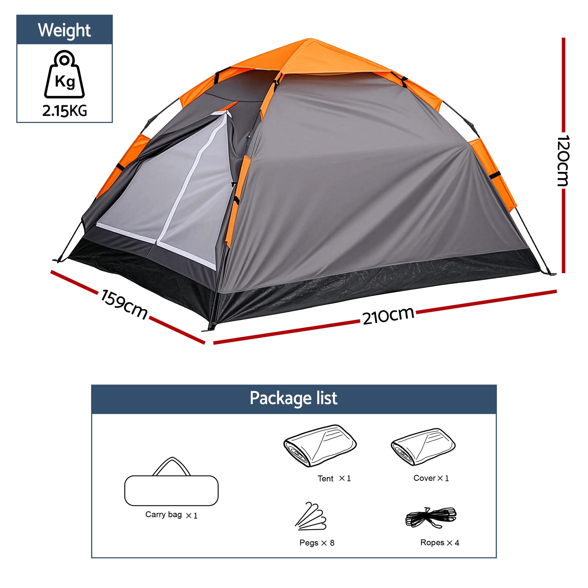 Weisshorn 2 Person Instant Pop Up Camping Tent Automatic Waterproof Hiking Beach Awezingly