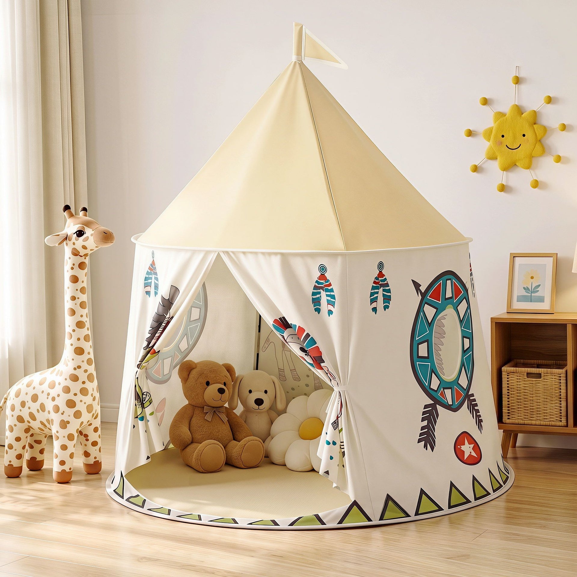 Keezi Kids Play Tent Playhouse Castle with Window Flag Carry Bag 115cmx115cm Awezingly