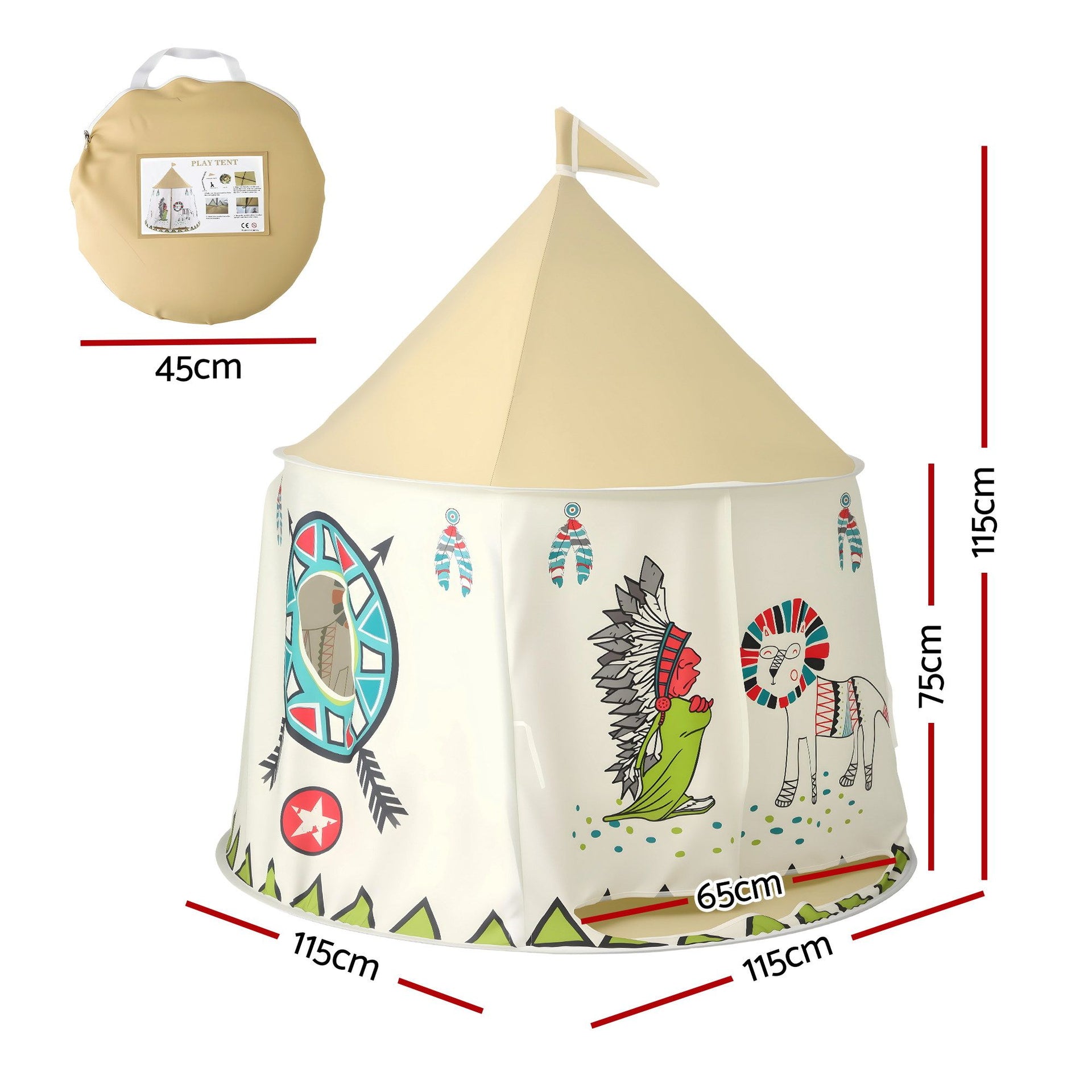 Keezi Kids Play Tent Playhouse Castle with Window Flag Carry Bag 115cmx115cm Awezingly