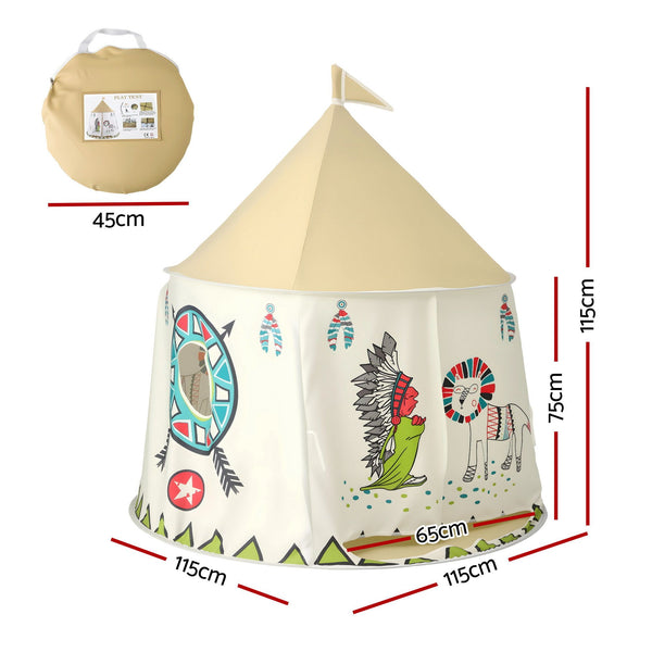 Keezi Kids Play Tent Playhouse Castle with Window Flag Carry Bag 115cmx115cm Awezingly