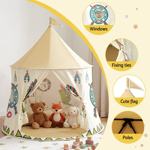 Keezi Kids Play Tent Playhouse Castle with Window Flag Carry Bag 115cmx115cm Awezingly