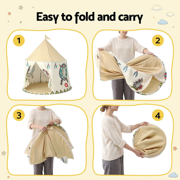 Keezi Kids Play Tent Playhouse Castle with Window Flag Carry Bag 115cmx115cm Awezingly