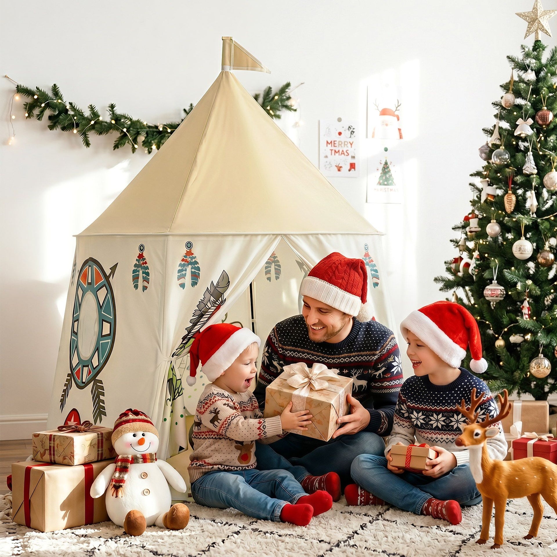 Keezi Kids Play Tent Playhouse Castle with Window Flag Carry Bag 115cmx115cm Awezingly